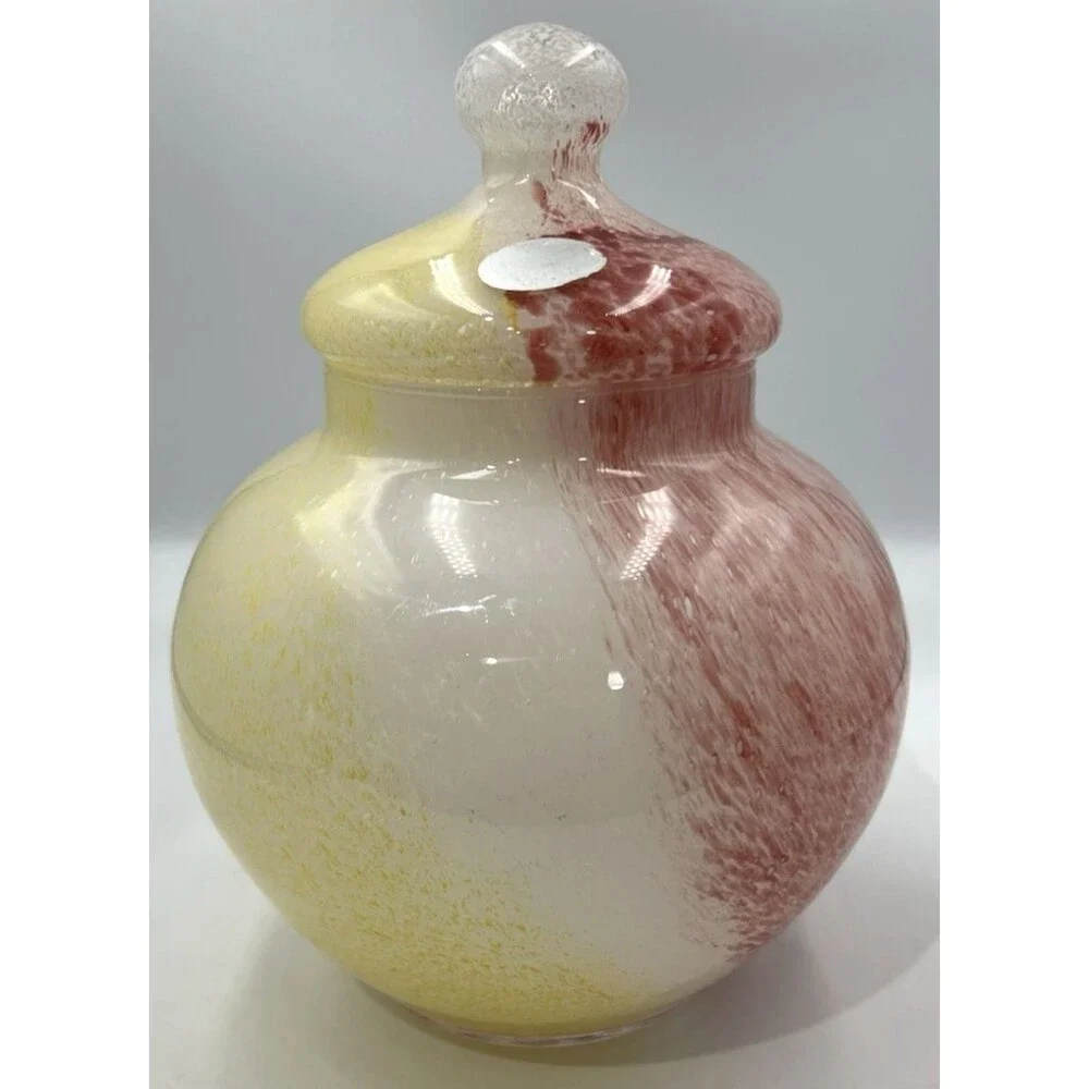 Crystal Clear Apothecary Jar Italy Art Glass Pink Yellow White Swirl 10
